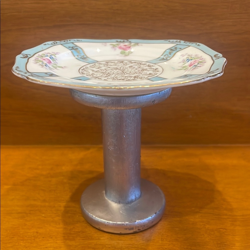 Floral Decorative Plate on Silver Stand